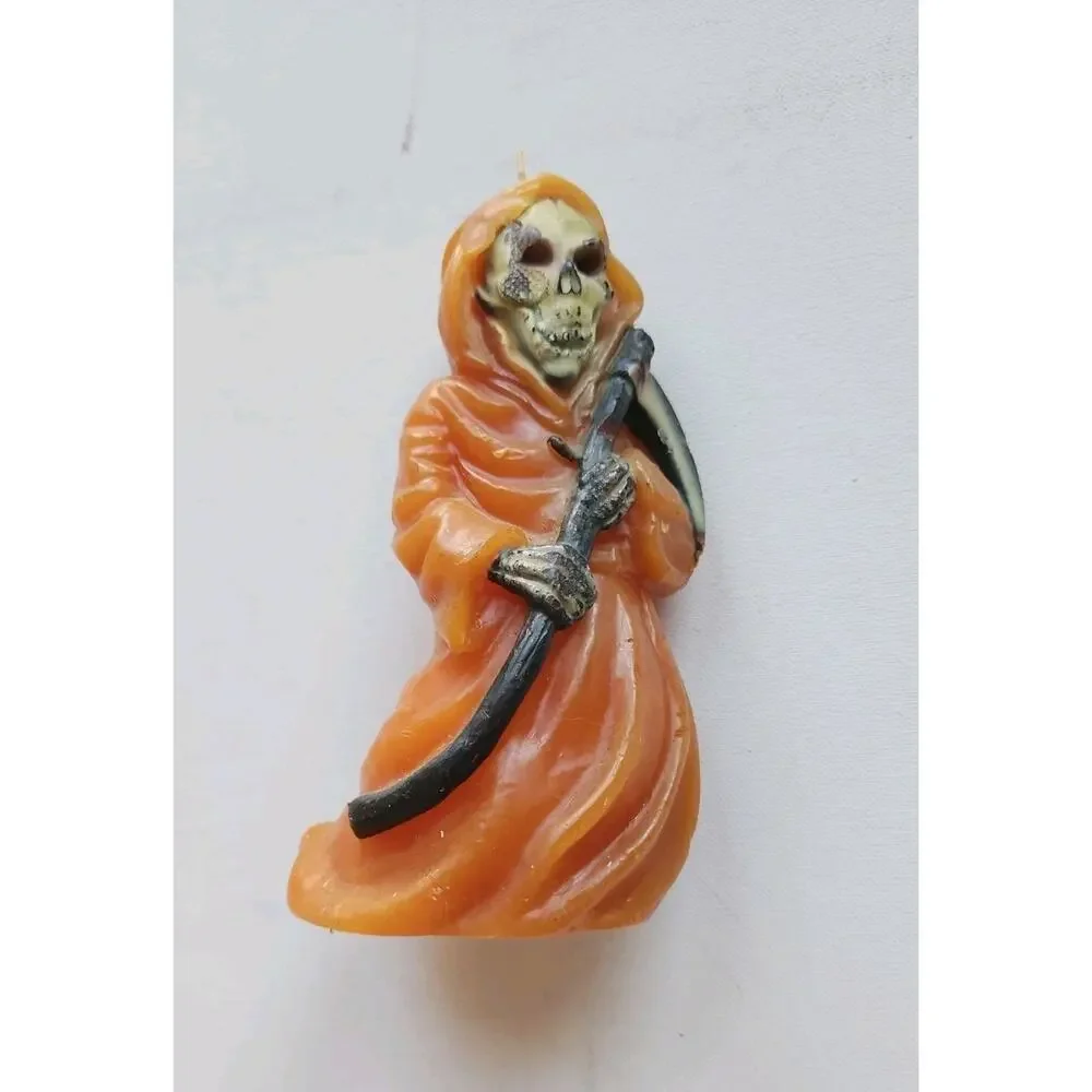 VNTG Grim Reaper Candle Orange Halloween Candle Garden Ridge Spooky Skull